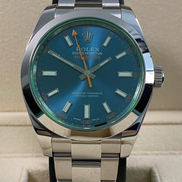 Rolex Milgauss - 2016 - Blue Dial Green Crystal - 116400GV *UNPOLISHED*