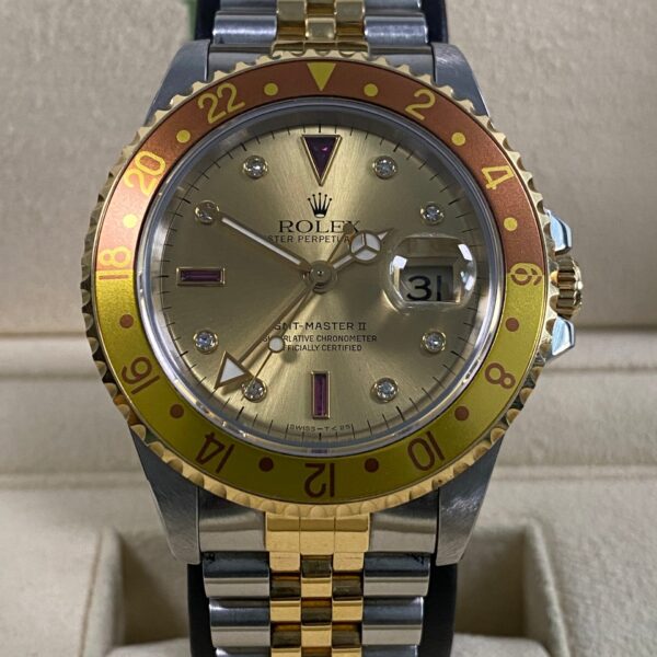 Rolex GMT-Master II - 1993 - "Root beer" - Champagne Serti Ruby Dial - 16713 *UNPOLISHED*