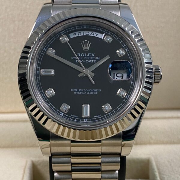 Rolex Day-Date II - 2013 - Black Diamond Dial - 218239 *FULL SET*