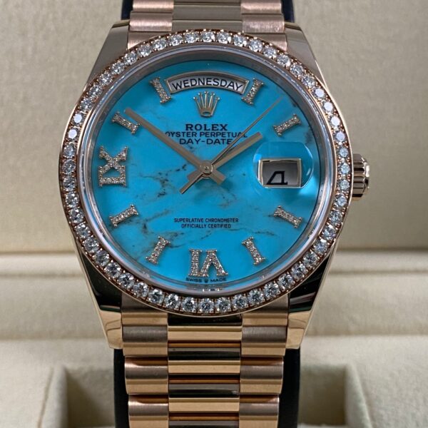 Rolex Day-Date 36 - 2025 - Turquoise Dial Diamond-set Bezel - 128345RBR *FULL SET*
