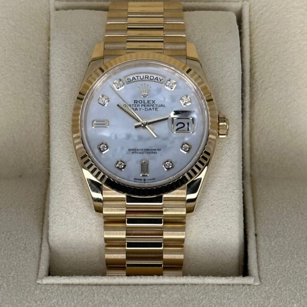 2021 Rolex Day-Date 36mm 128238 Mother of Pearl Diamond Dial