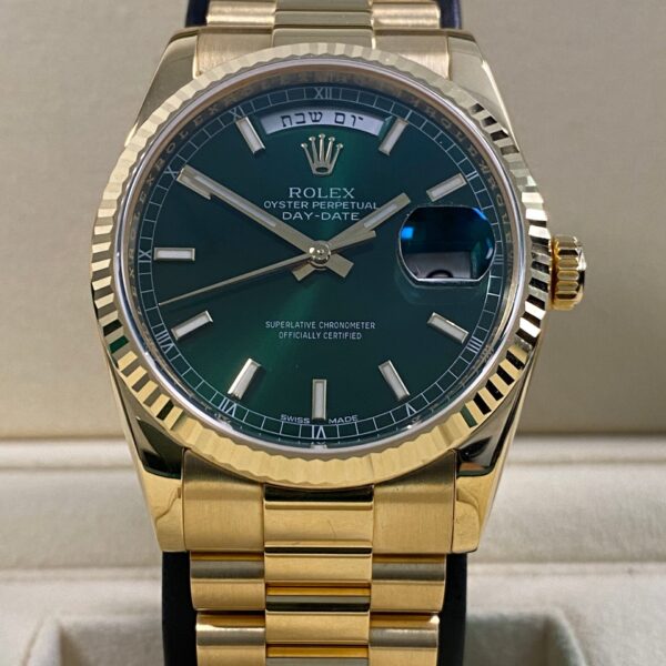 Rolex Day-Date 36 -2017 - Green Dial Hebrew Day Wheel - 118238 *RSC CARD*